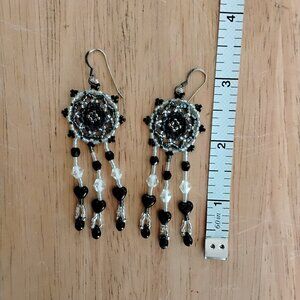 Black and white beaded earrings for pierced ears